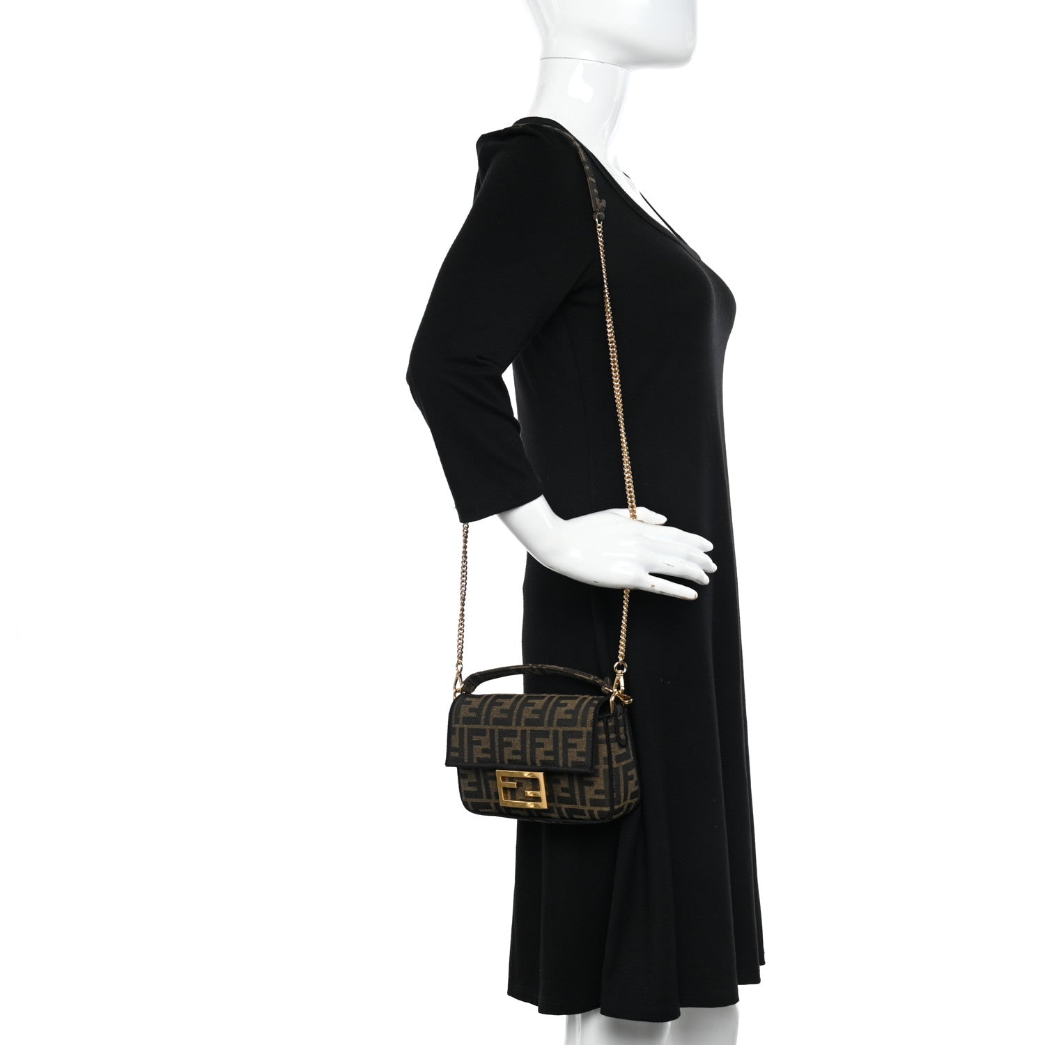 Fendi Fabric Jacquard FF 1974 Mini Baguette Tobacco Moro Black 2 of 11