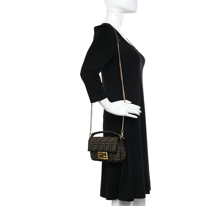 Fendi Fabric Jacquard FF 1974 Mini Baguette Tobacco Moro Black 2 of 11