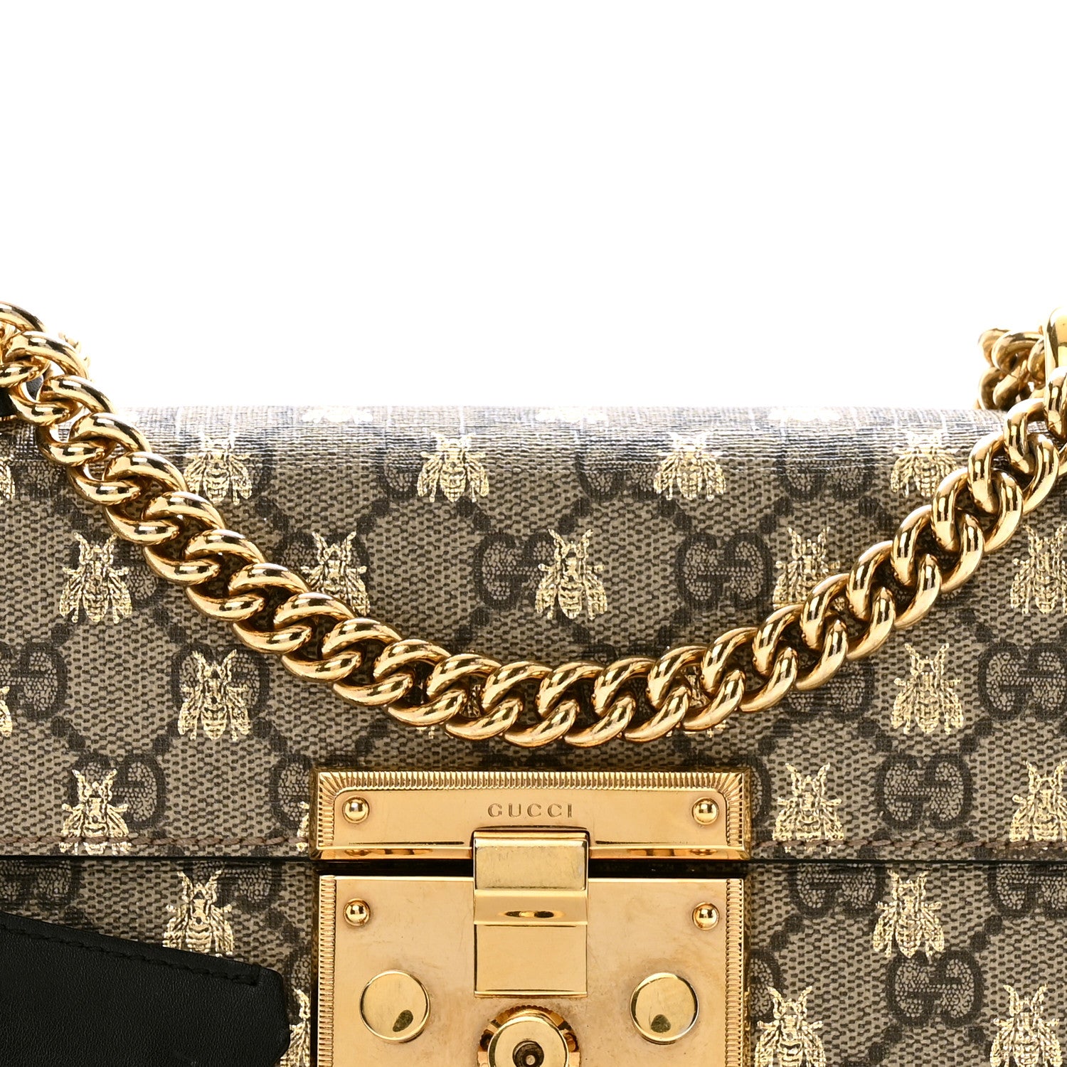 Gucci GG Supreme Monogram Bees Small Padlock Shoulder Bag Black 8 of 17
