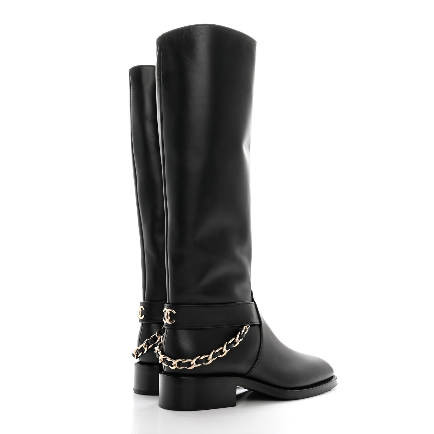 Calfskin Chain HIgh Boots 37.5 Black