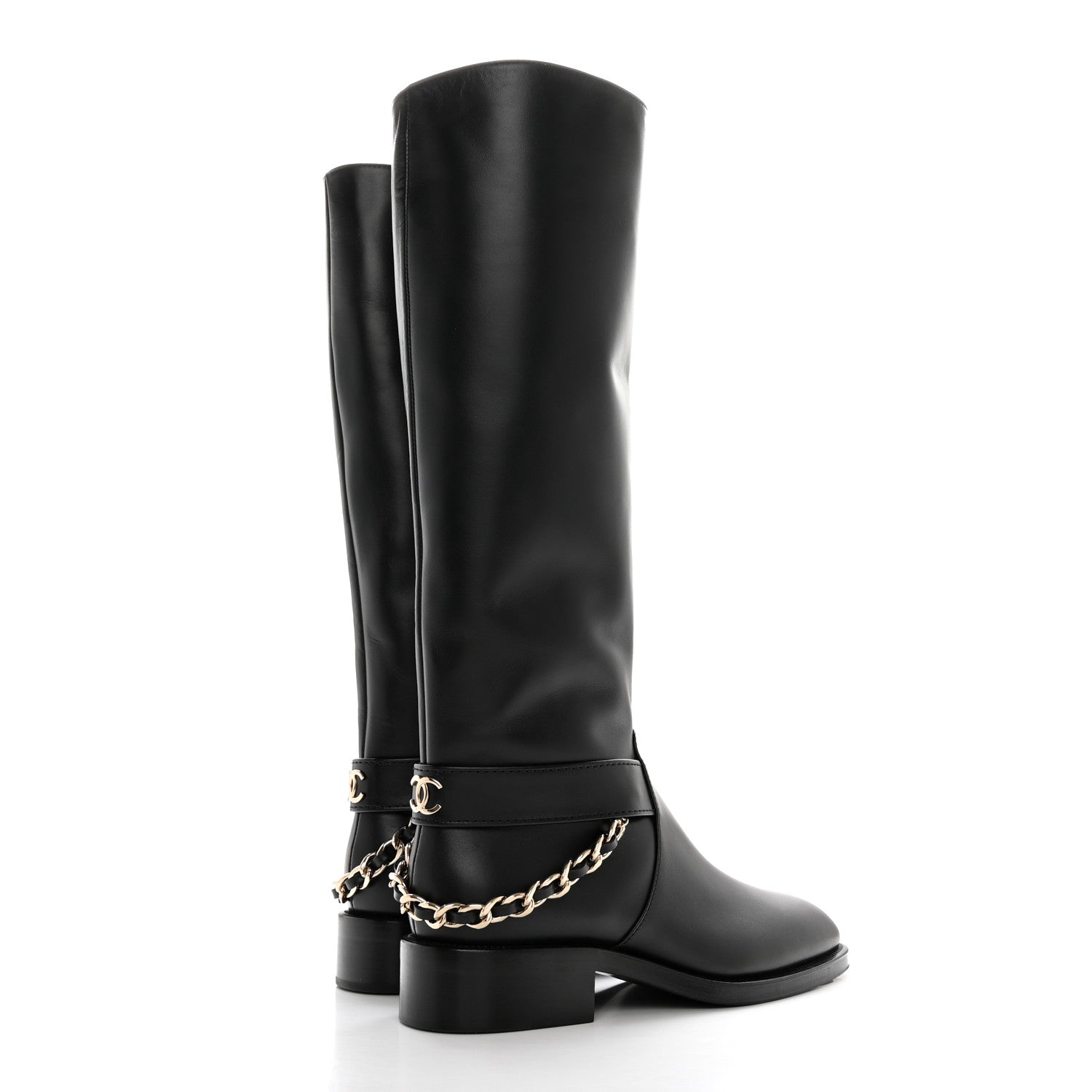 Chanel Calfskin Chain HIgh Boots 37.5 Black 4 of 13