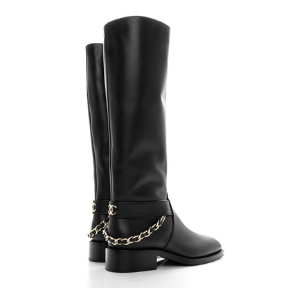 Chanel Calfskin Chain HIgh Boots 37.5 Black 4 of 13