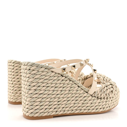 Valentino Garavani Metallic Nappa Rockstud Espadrille Wedge 25/90mm Slide Sandals 39 Silver Beige 4 of 9