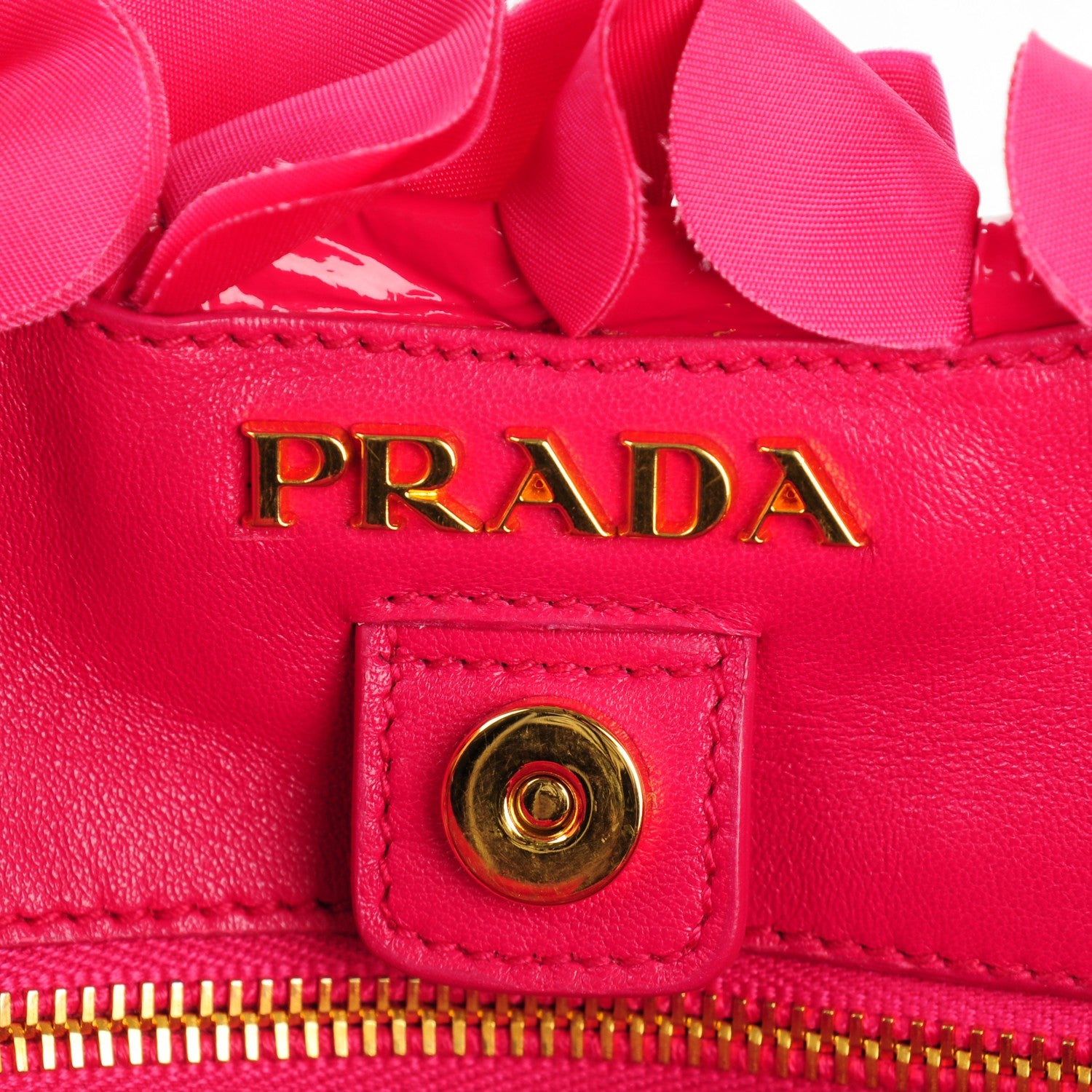 Prada Vernice Tessuto Nylon Ruffle Bag Fuxia 10 of 13