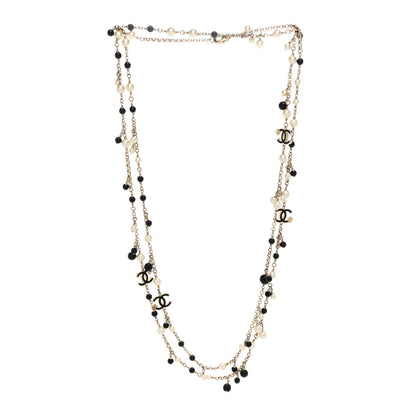 Chanel Pearl Bead Enamel CC Long Necklace Gold Black White 2 of 3