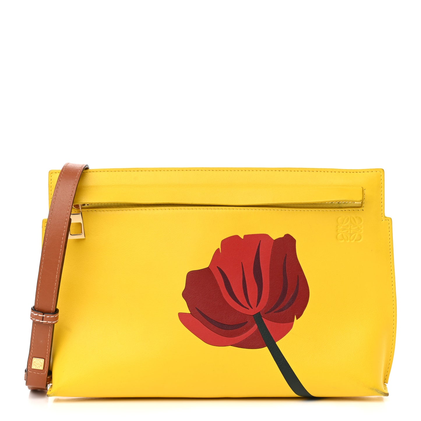 Calfskin Poppy Print Crossbody Bag Yellow