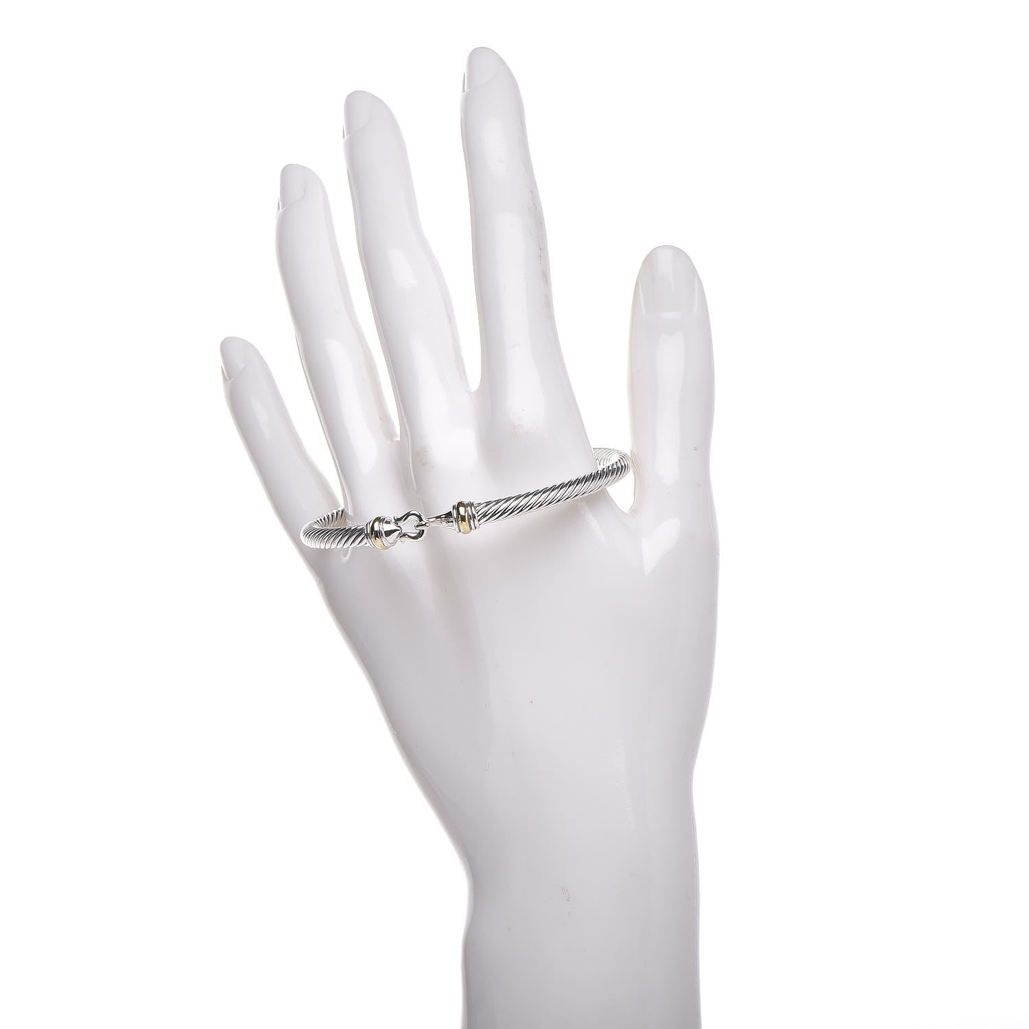 David Yurman Sterling Silver 18K Yellow Gold 4mm Cable Buckle Bracelet 2 of 4