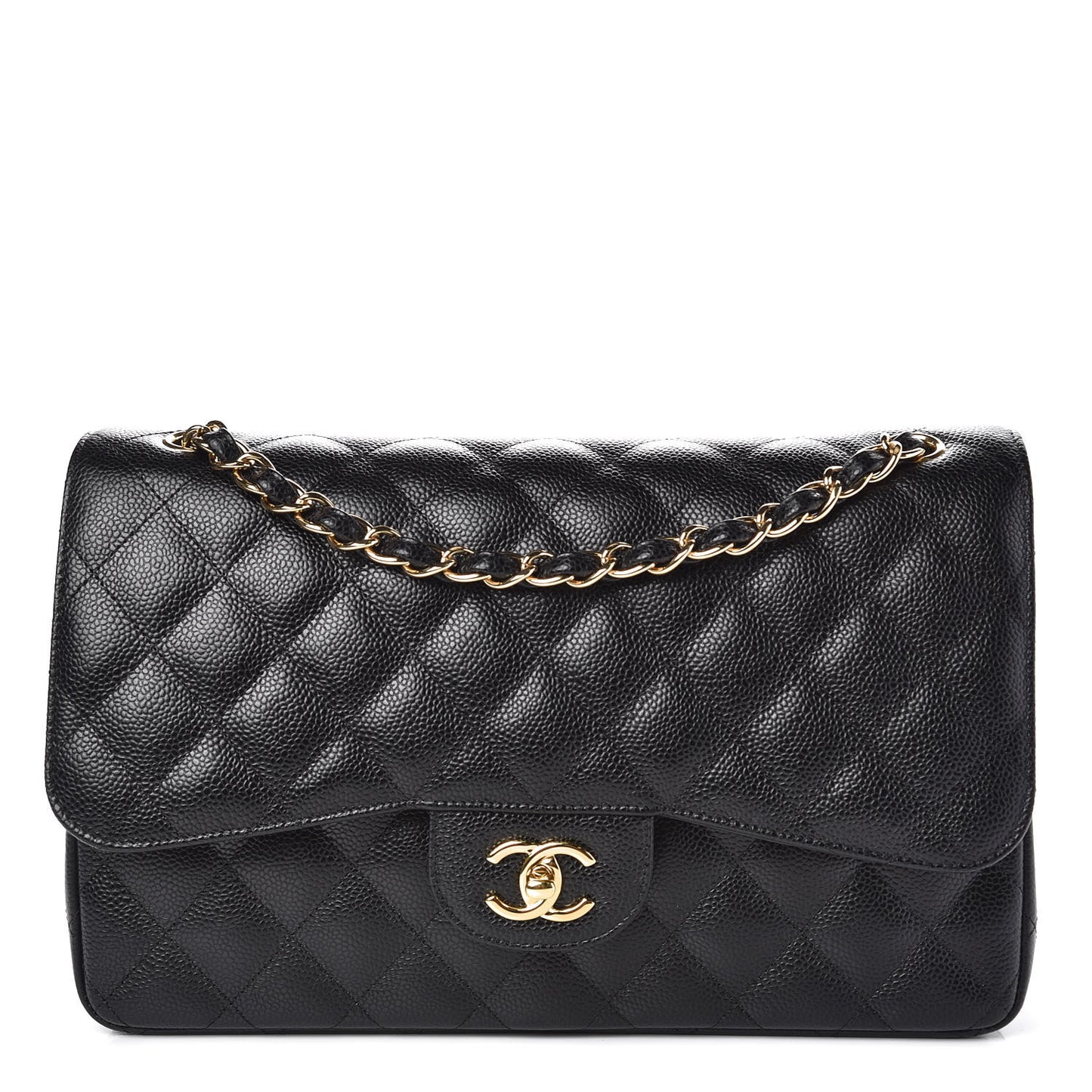 Caviar Quilted Jumbo Double Flap Black