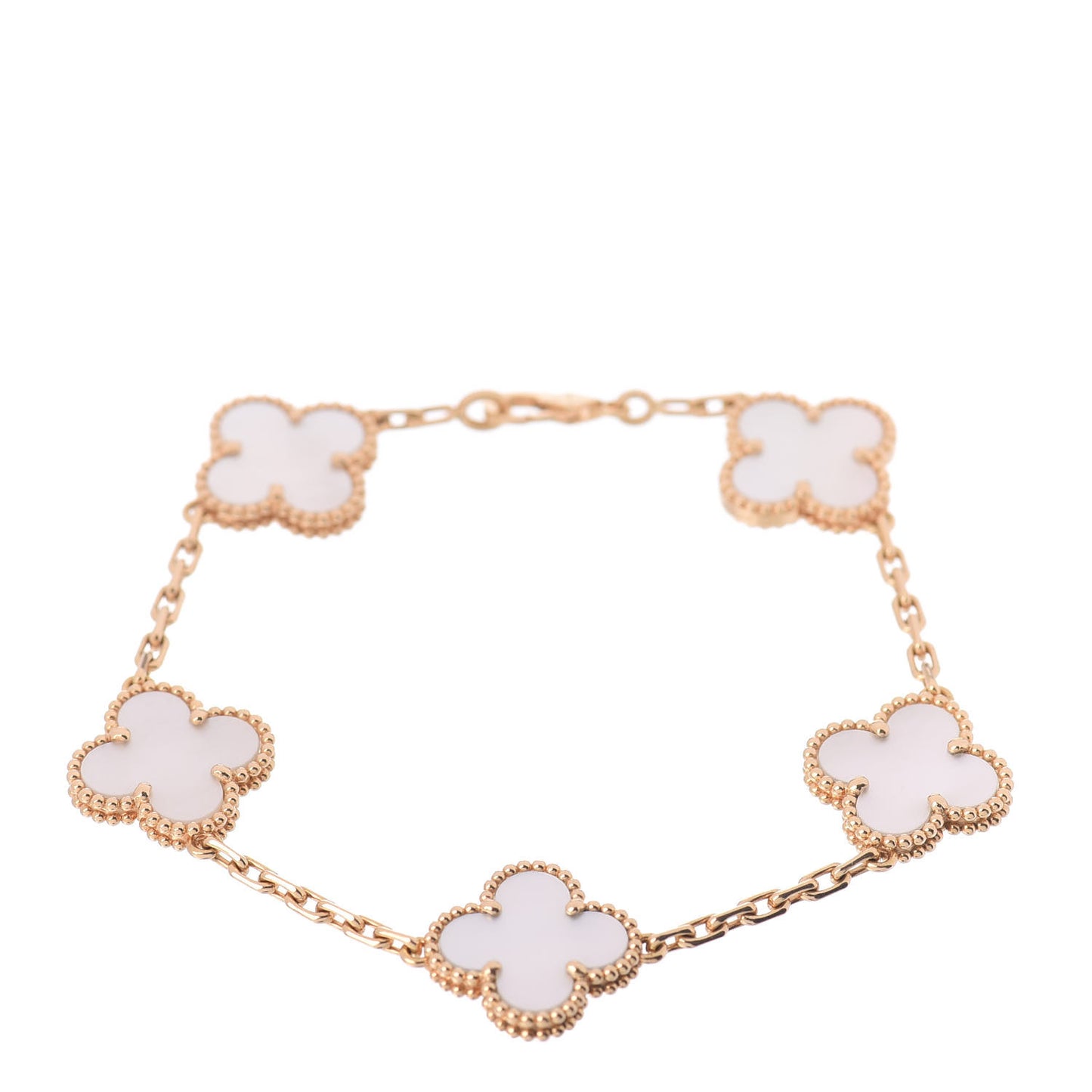 18K Yellow Gold Mother of Pearl 5 Motifs Vintage Alhambra Bracelet