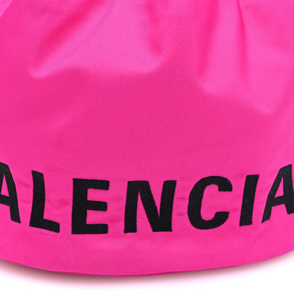 Balenciaga Recycled Sport Nylon Logo Embroidered Small Wheel Drawstring Bucket Bag Fluo Pink Black 8 of 10