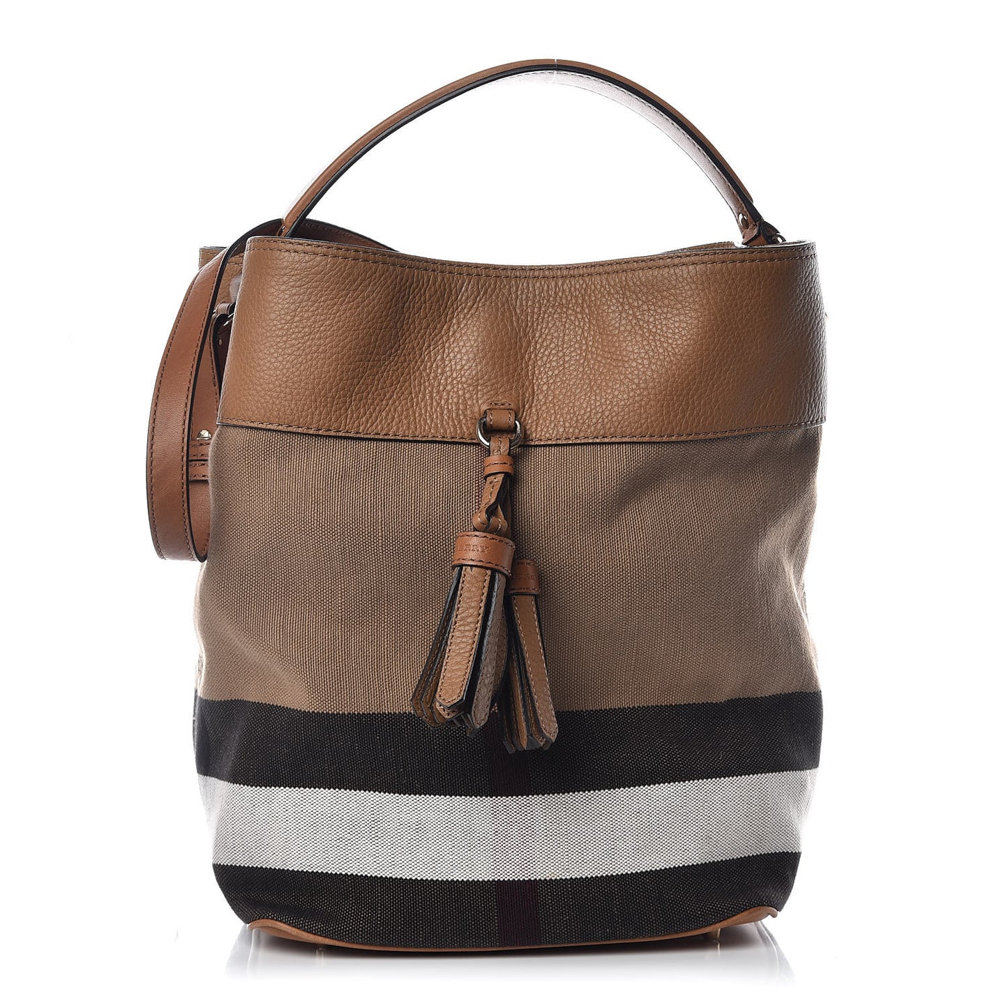 Grainy Calfskin Canvas Mega Check Medium Ashby Tassel Hobo Saddle Brown