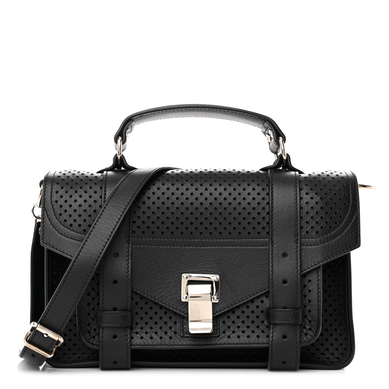 Proenza Schouler Lambskin Perforated Tiny PS1 Satchel Black 1 of 10