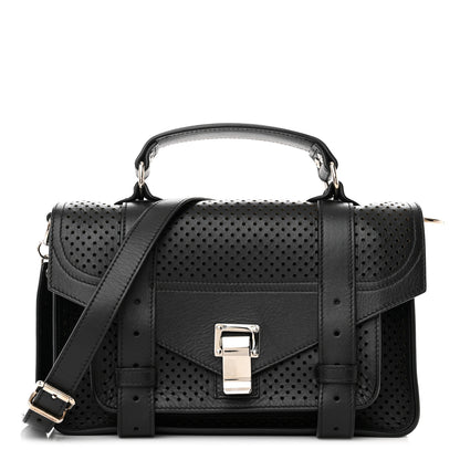 Proenza Schouler Lambskin Perforated Tiny PS1 Satchel Black 1 of 10