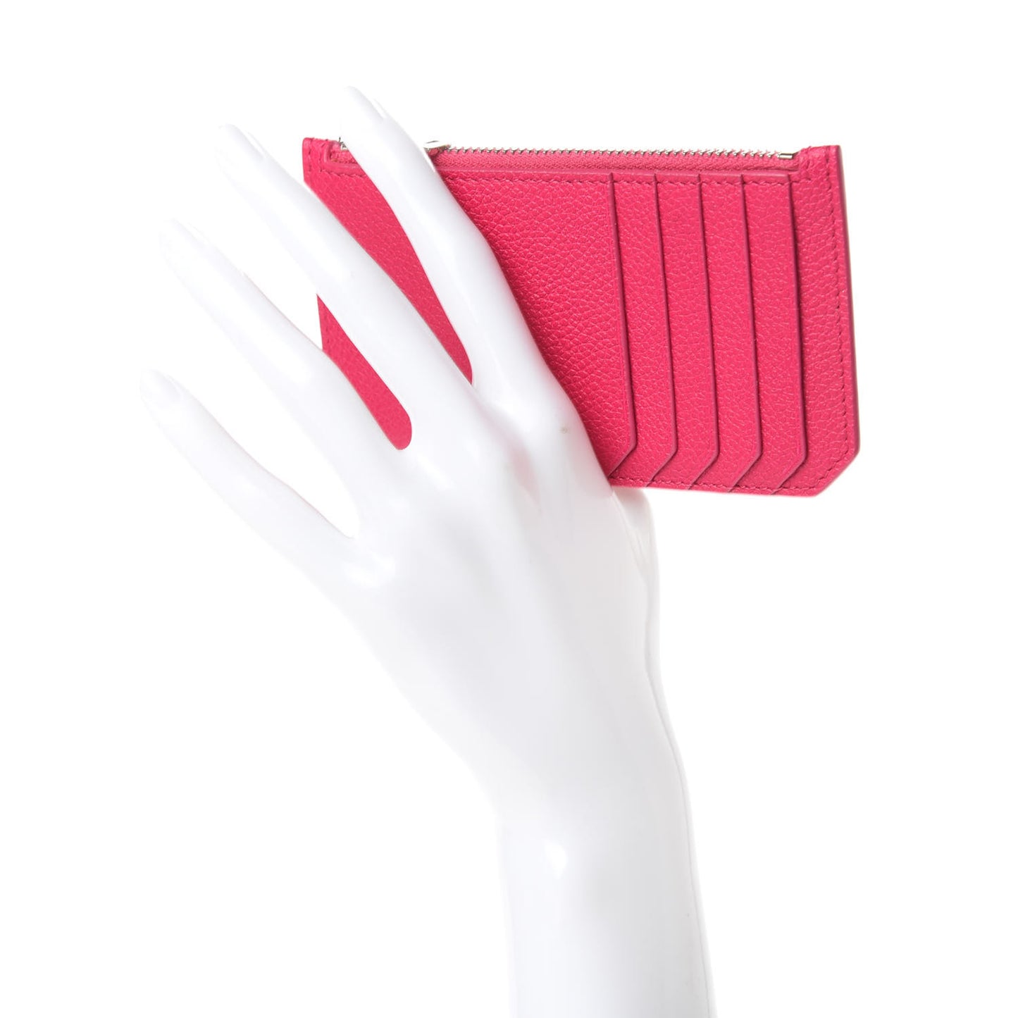 Grained Calfskin 5 Fragments Zip Pouch Card Holder Bubblegum