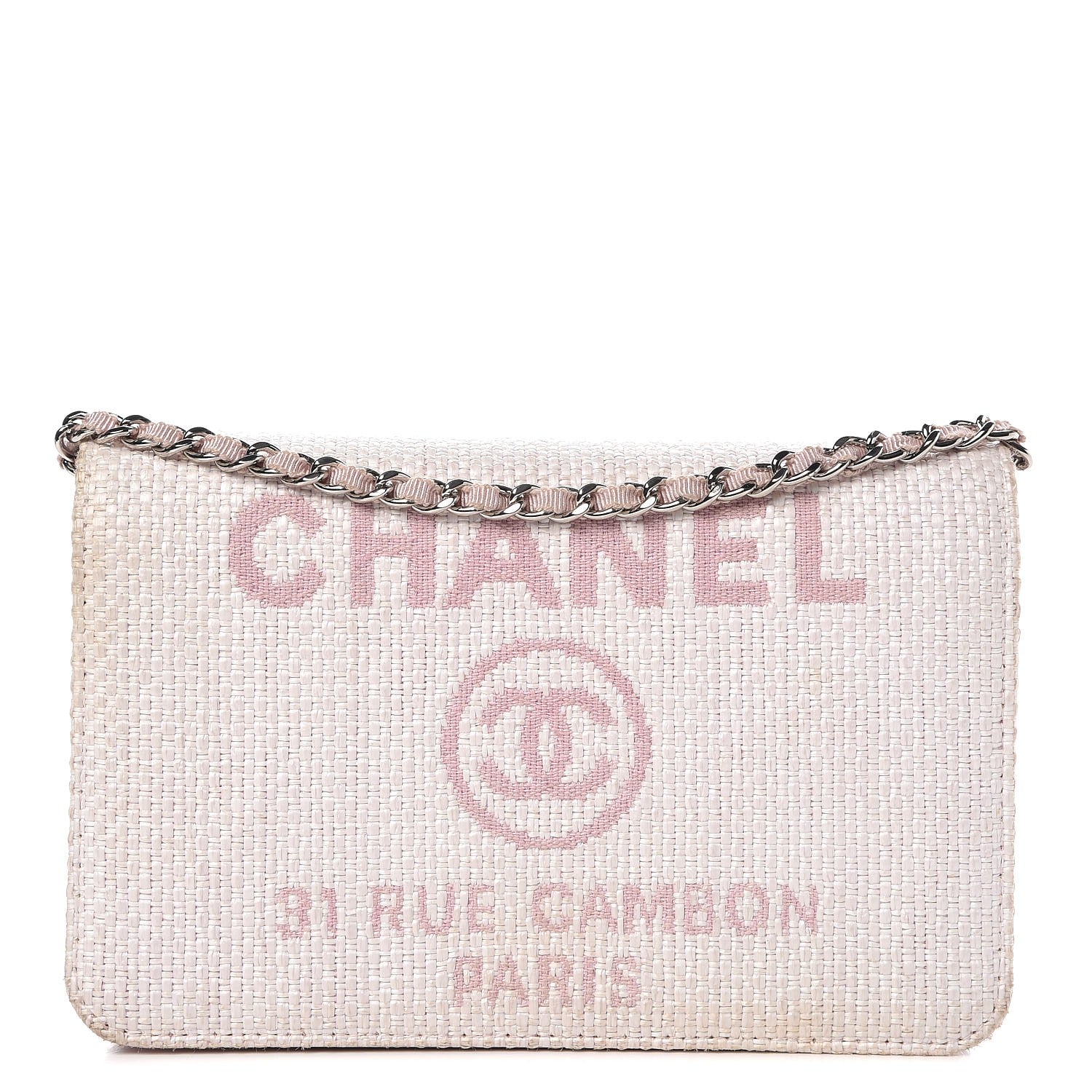 Chanel Woven Straw Deauville Wallet on Chain Pink 1 of 11