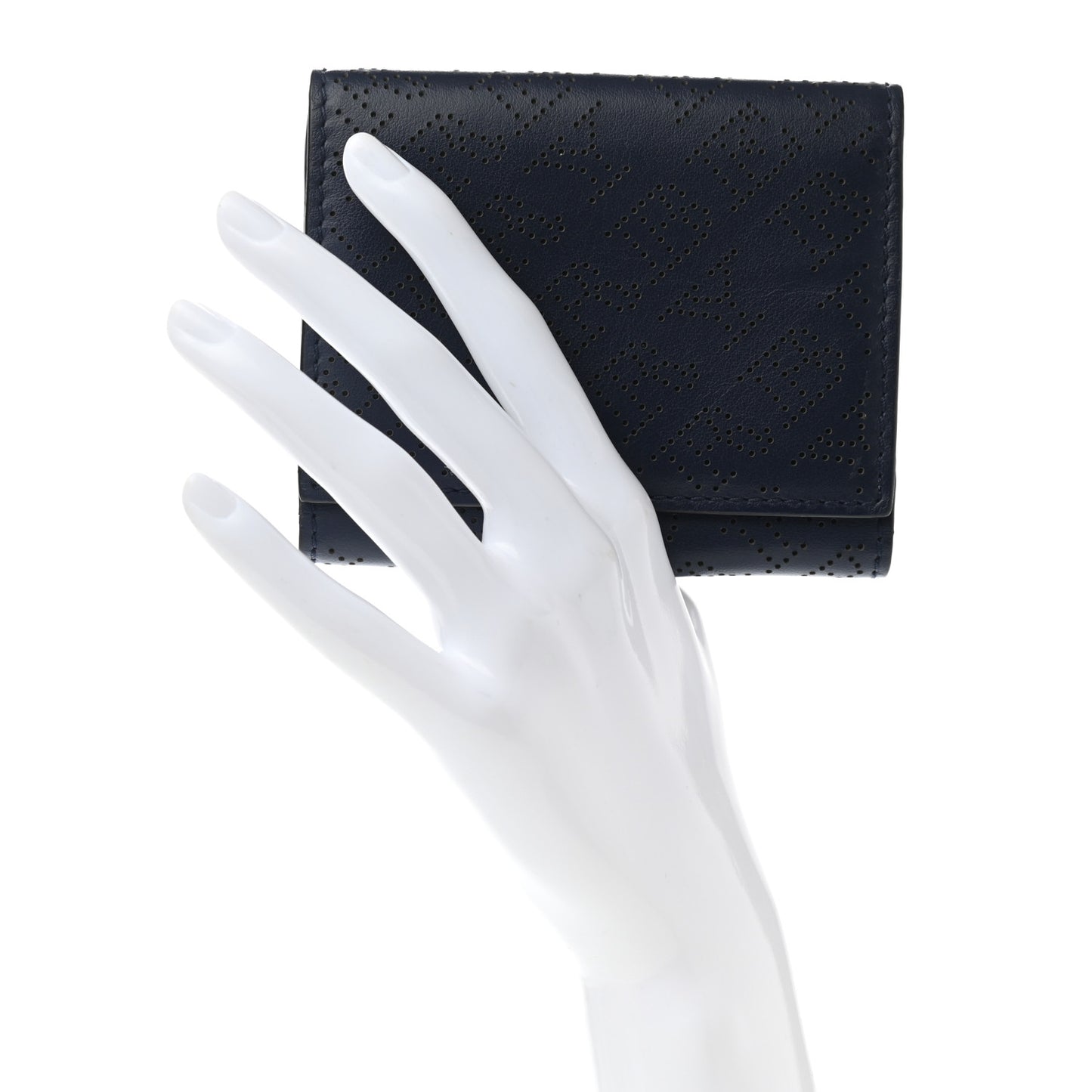 Calfskin Perforated Compact Wallet Navy