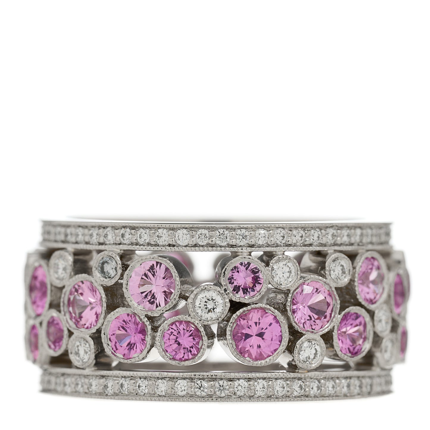 Platinum Diamond Pink Sapphire Cobblestone Band Ring 53 6.5