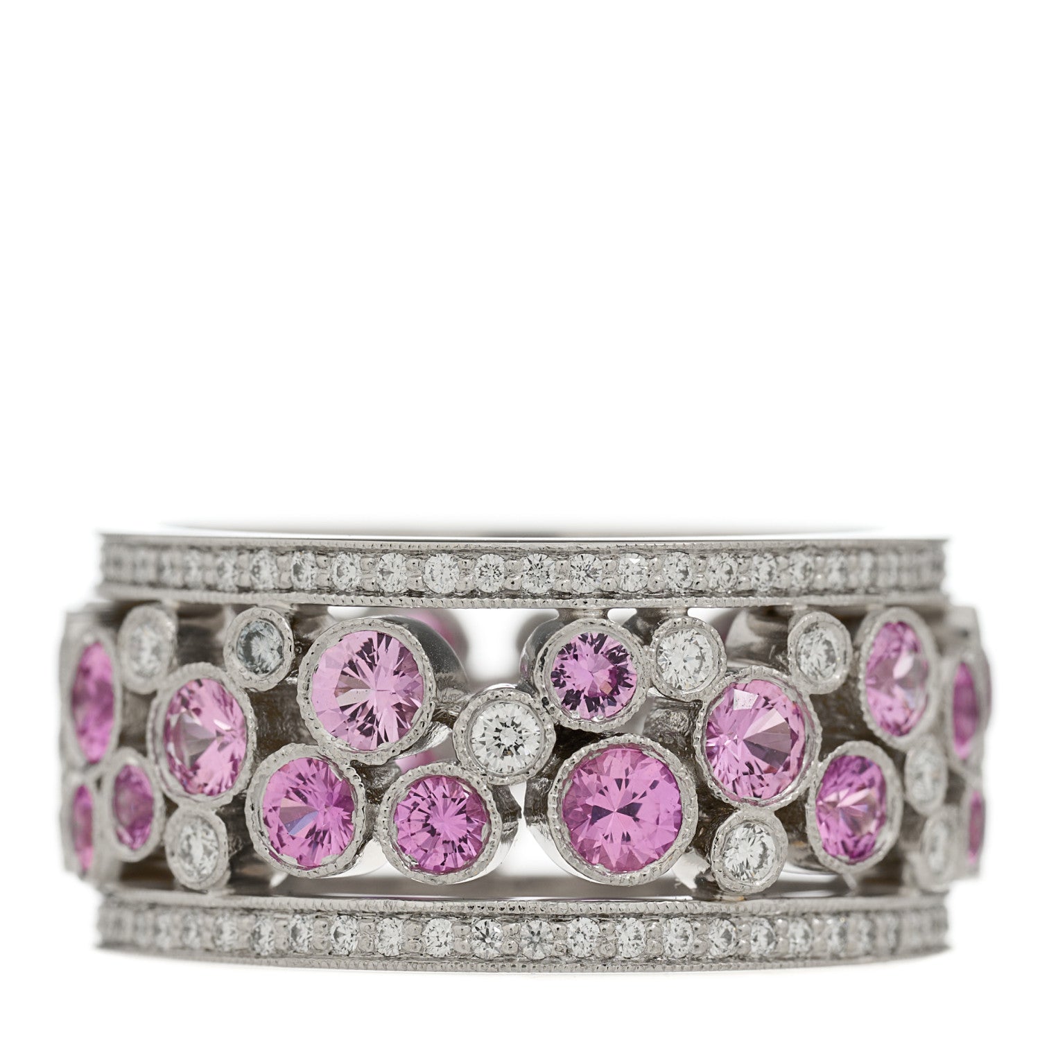 Tiffany Platinum Diamond Pink Sapphire Cobblestone Band Ring 53 6.5 3 of 6