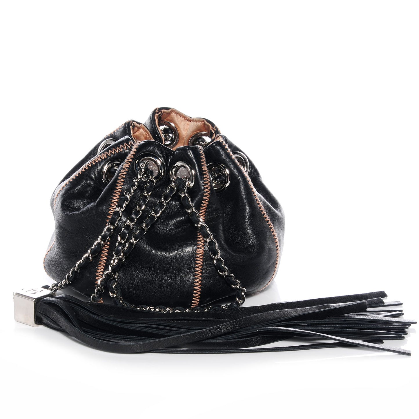 Lambskin Satin Reversible Mini Sac Cordon Black Peach