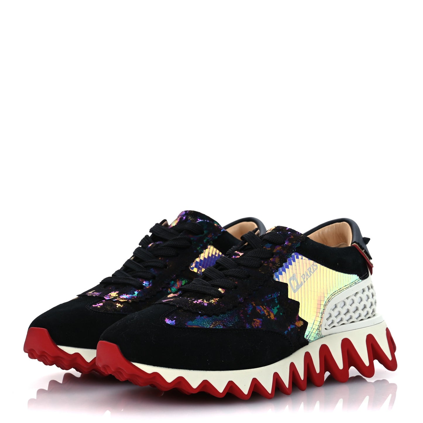 Suede Mesh Calfskin Loubishark Sneakers 38.5 Black Multicolor