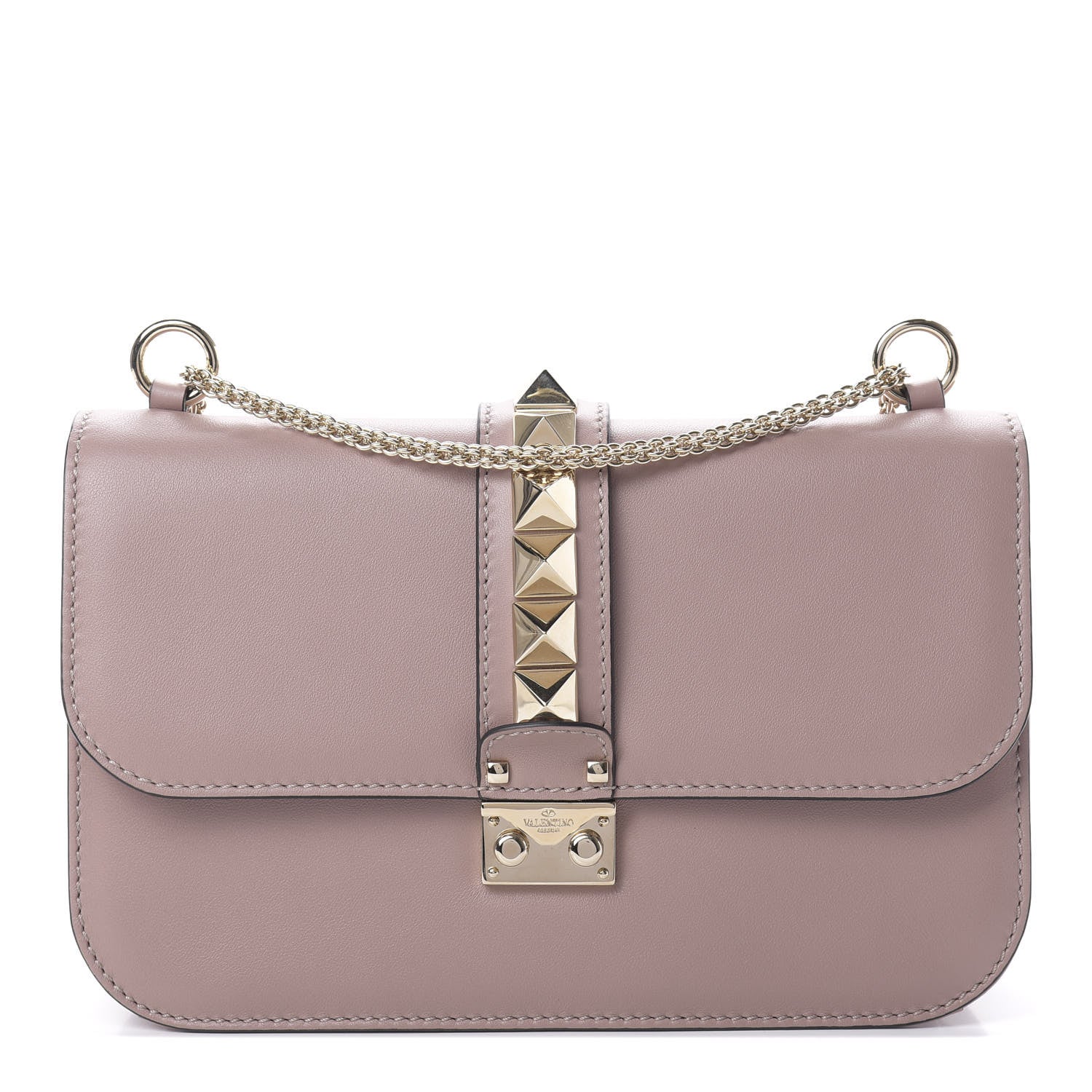 Valentino Garavani Vitello Medium Glam Lock Rockstud Flap Poudre 1 of 12