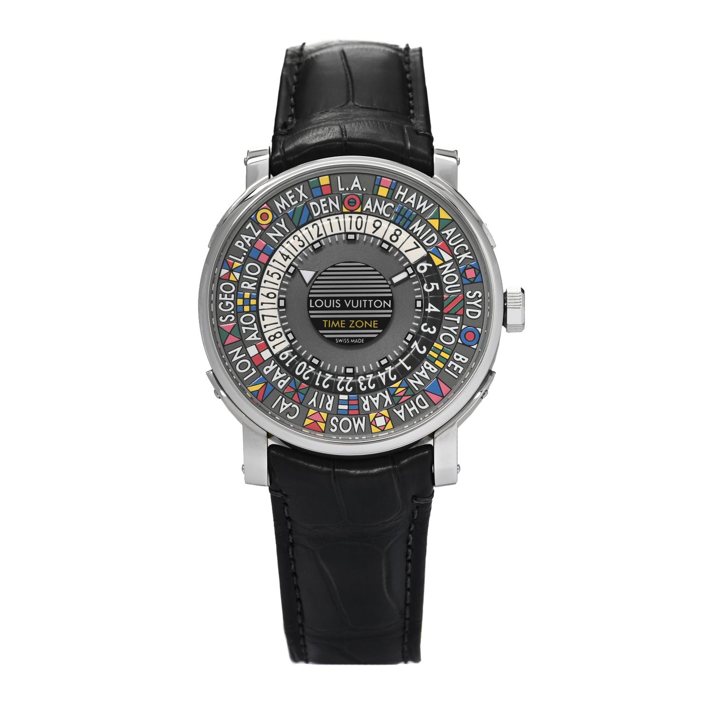 Stainless Steel Alligator 39mm Escale Time Zone Automatic Watch Grey