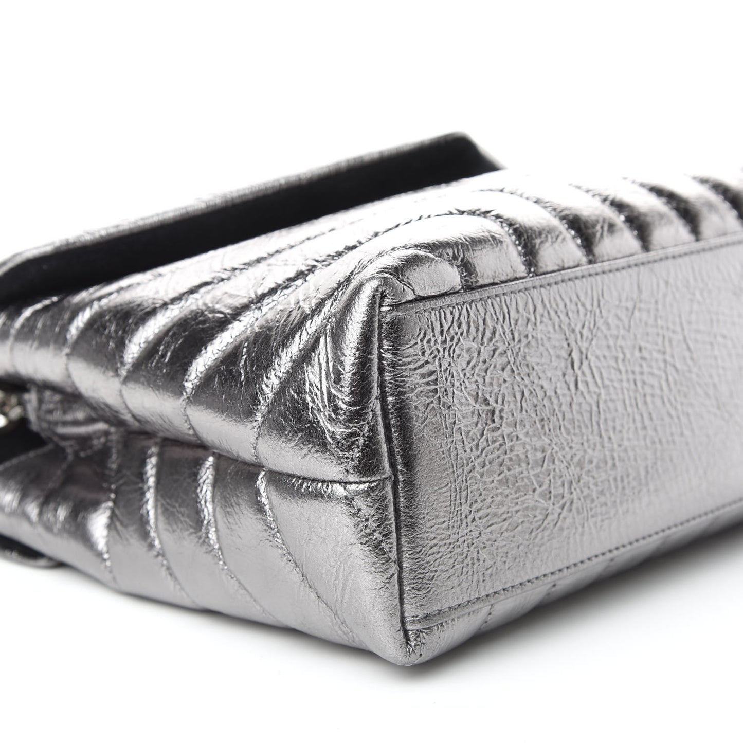Metallic Calfskin Y Quilted Monogram Small Loulou Chain Satchel Acciaio