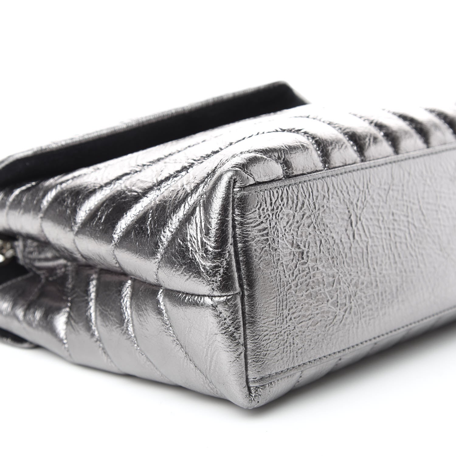 Saint Laurent Metallic Calfskin Y Quilted Monogram Small Loulou Chain Satchel Acciaio 7 of 10
