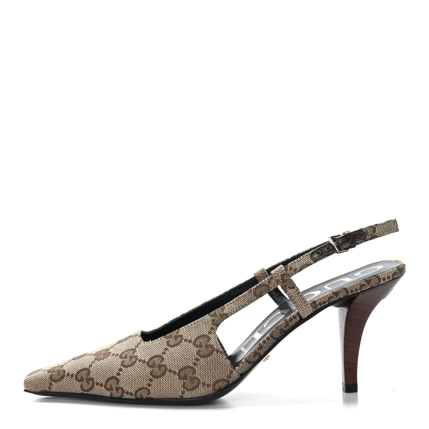Monogram Malga Kid Square G 75mm Slingback Pumps 37.5 Beige Ebony New Acero