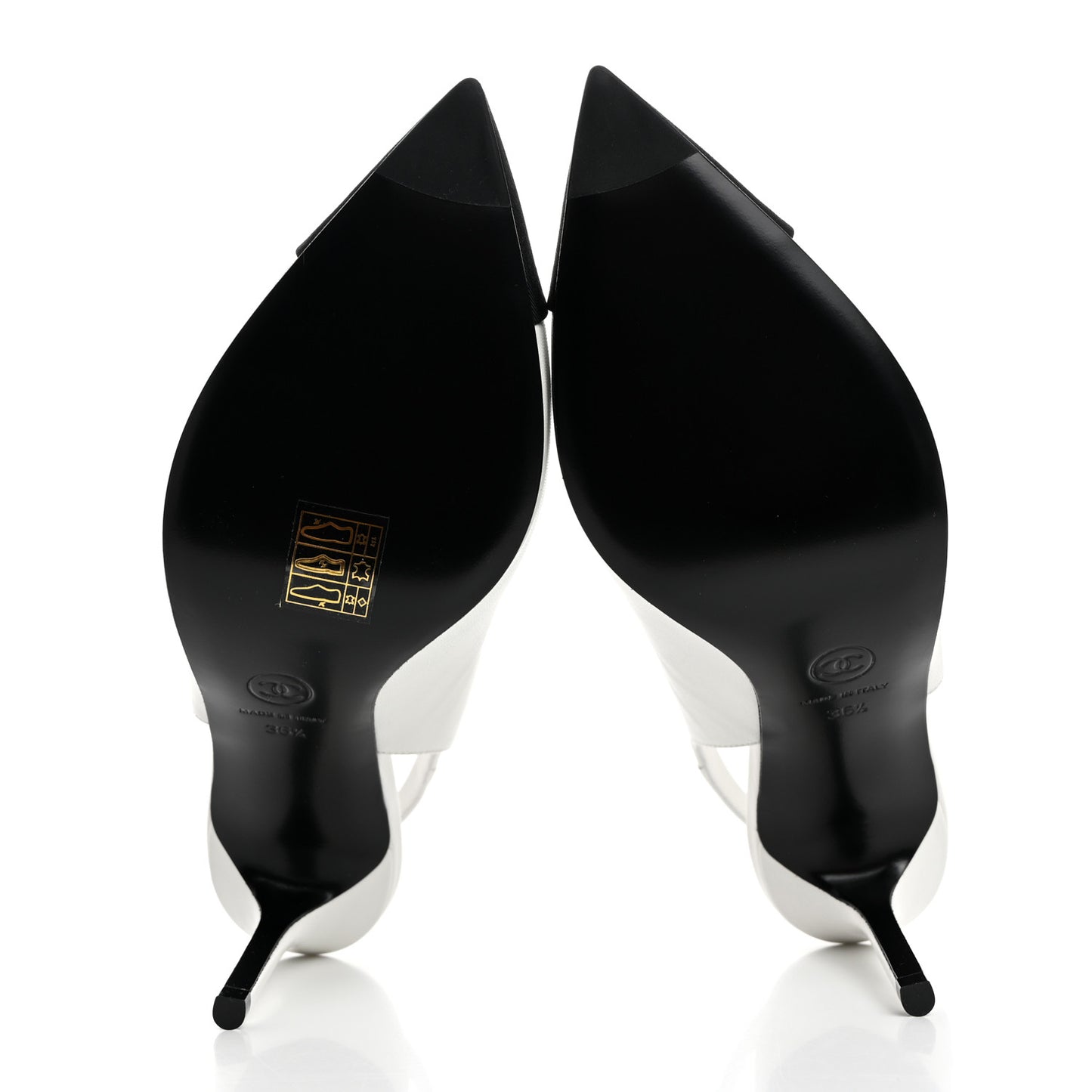 Goatskin Grosgrain Pointed Cap Toe CC Slingback Pumps 36.5 White Black