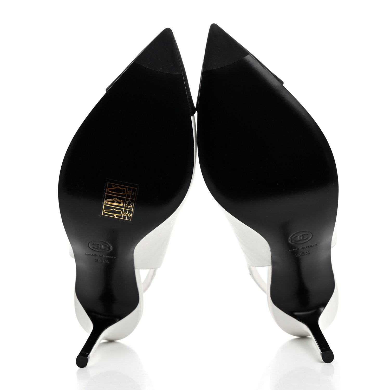 Chanel Goatskin Grosgrain Pointed Cap Toe CC Slingback Pumps 36.5 White Black 5 of 9