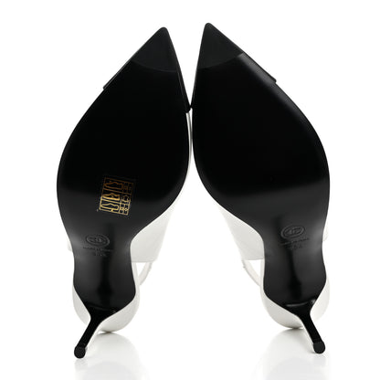 Chanel Goatskin Grosgrain Pointed Cap Toe CC Slingback Pumps 36.5 White Black 5 of 9