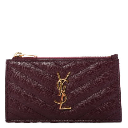 Saint Laurent Grain De Poudre Matelasse Chevron Monogram Fragments Zippered Card Case Rouge Legion 1 of 7