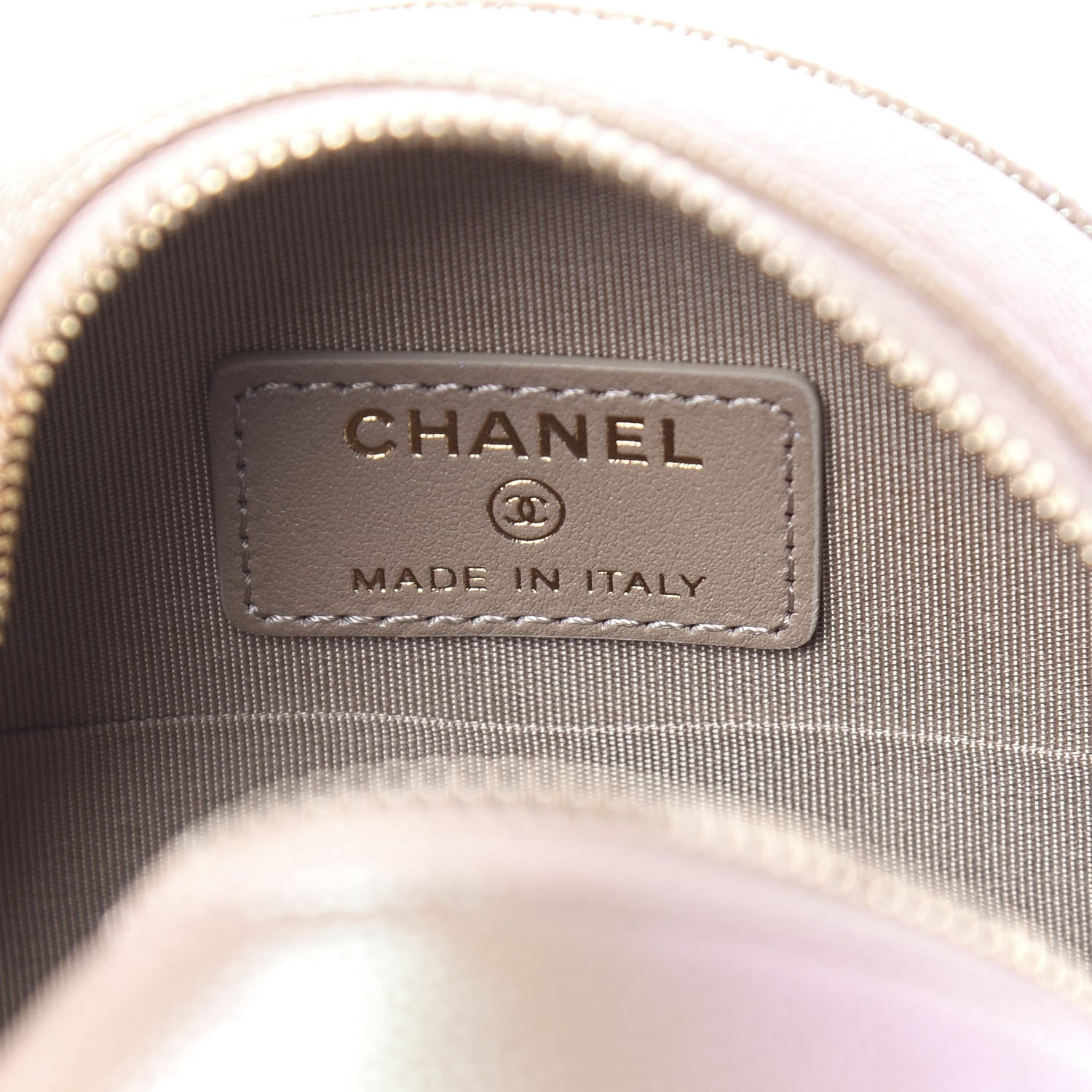 Chanel Iridescent Caviar Quilted Round Clutch With Chain Beige 6 of 11