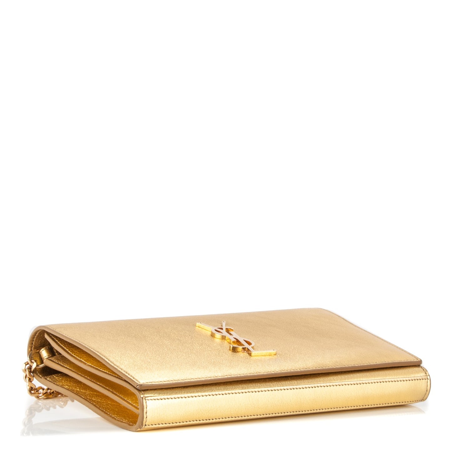 Metallic Calfskin Monogram Chain Wallet Gold