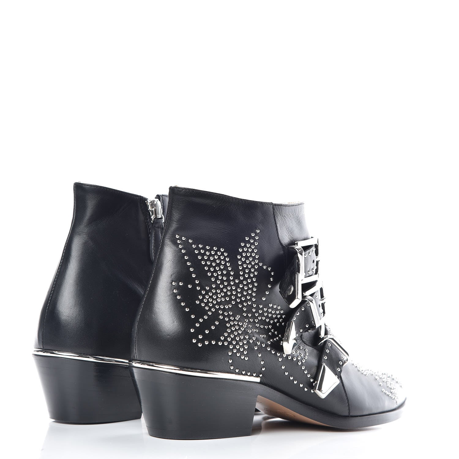 Chloe Nappa Sheepskin Studded Susanna Ankle Boots 36.5 Black Silver 3 of 8