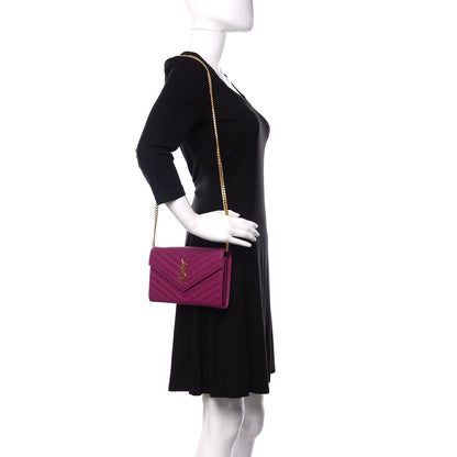Saint Laurent Grain De Poudre Matelasse Chevron Monogram Chain Wallet Dark Grape 2 of 9