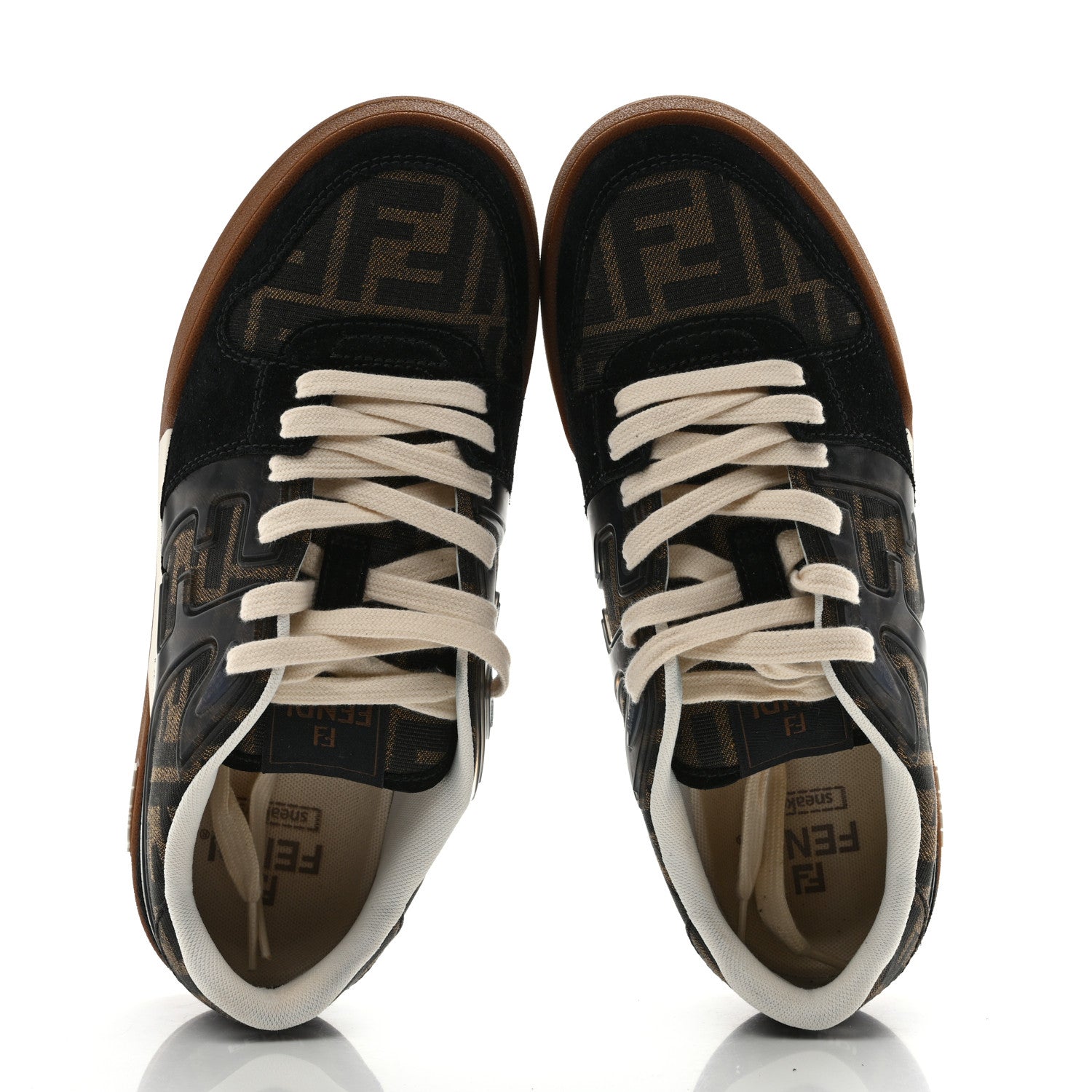 Fendi Suede Calfskin Zucca Fendi Match Low Top Sneakers 40 Tobacco Black 2 of 11