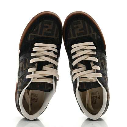 Fendi Suede Calfskin Zucca Fendi Match Low Top Sneakers 40 Tobacco Black 2 of 11