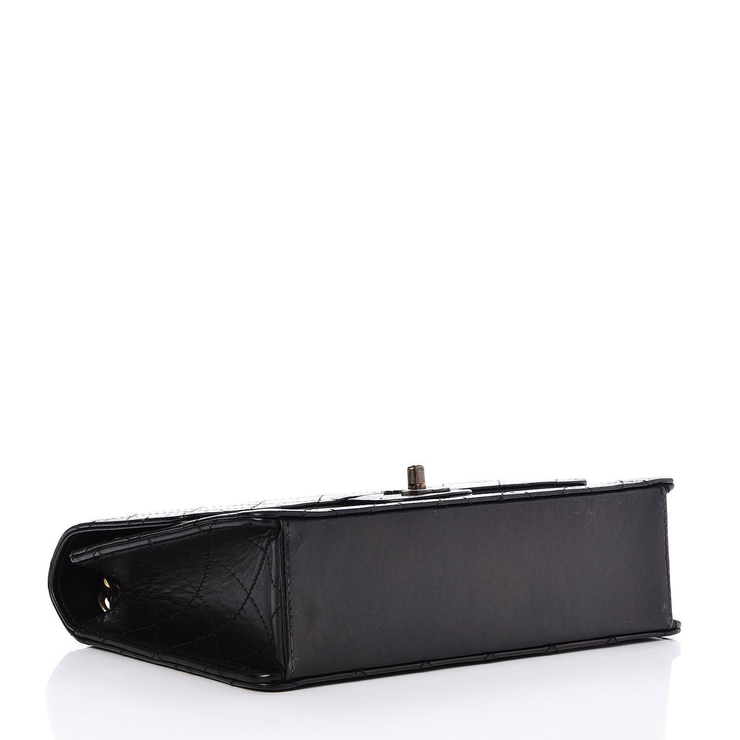 Calfskin Stitched Medium Single Flap Black