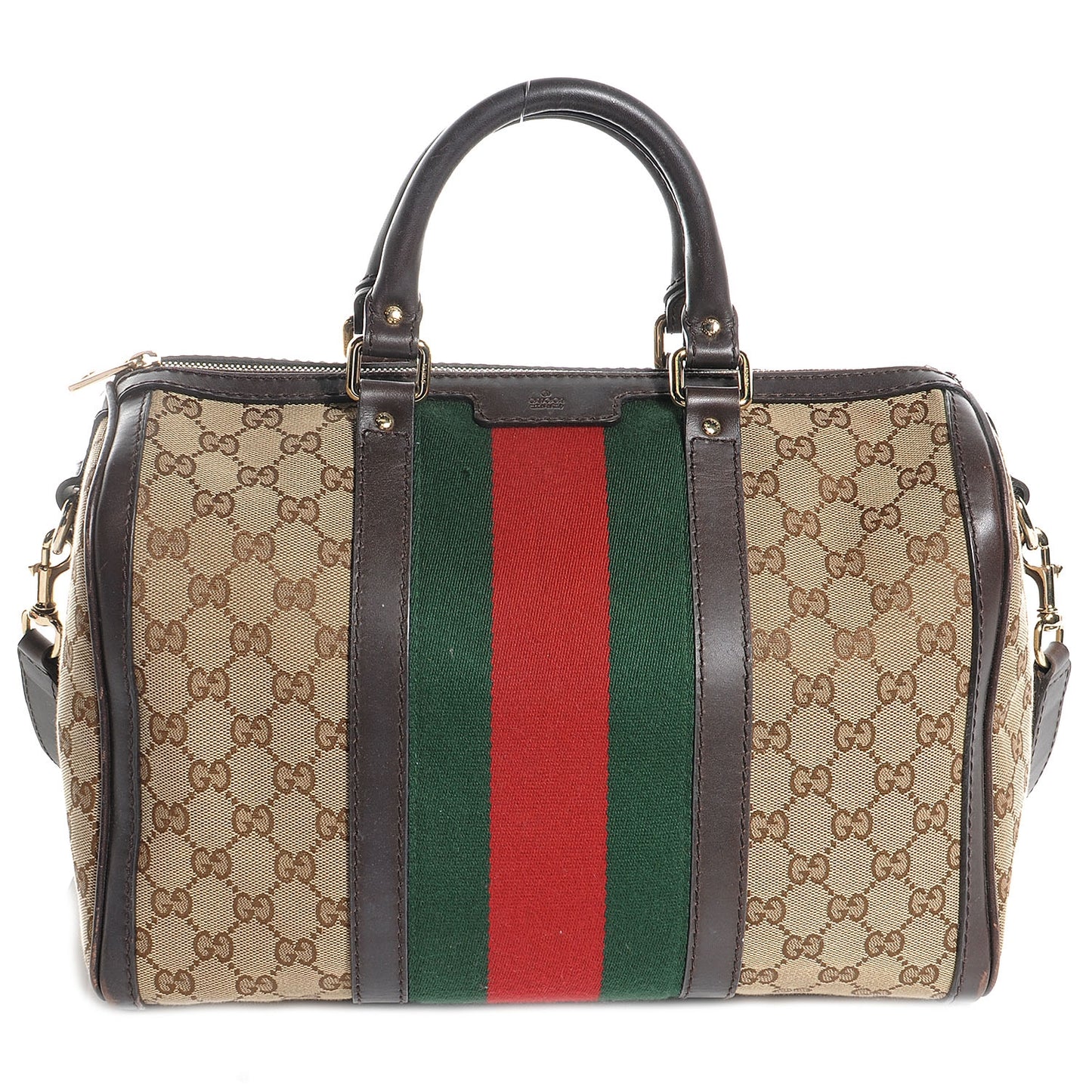 Monogram Selleria Calfskin Vintage Web Medium Boston Beige Ebony Cocoa