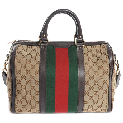 Gucci Monogram Selleria Calfskin Vintage Web Medium Boston Beige Ebony Cocoa 1 of 9