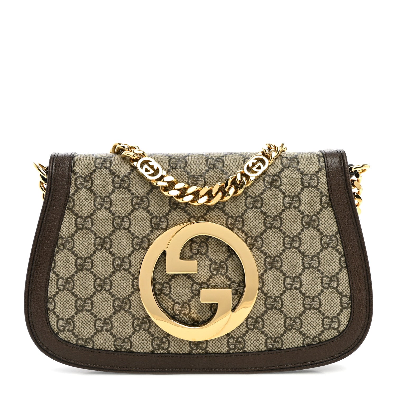 Gucci GG Supreme Monogram Textured Dollar Calfskin Blondie Chain Shoulder Flap Bag Beige Ebony New Acero 1 of 9