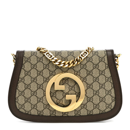 Gucci GG Supreme Monogram Textured Dollar Calfskin Blondie Chain Shoulder Flap Bag Beige Ebony New Acero 1 of 9