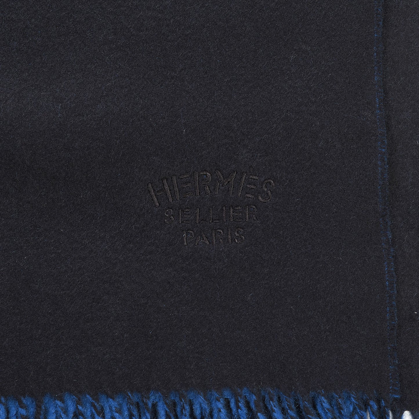 Cashmere Fringe Double Face Stole Black Bleu Saphir