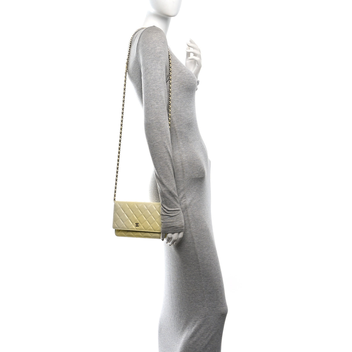 Iridescent Goatskin Quilted Wallet on Chain WOC Light Yellow