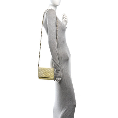 Chanel Iridescent Goatskin Quilted Wallet on Chain WOC Light Yellow 2 of 12