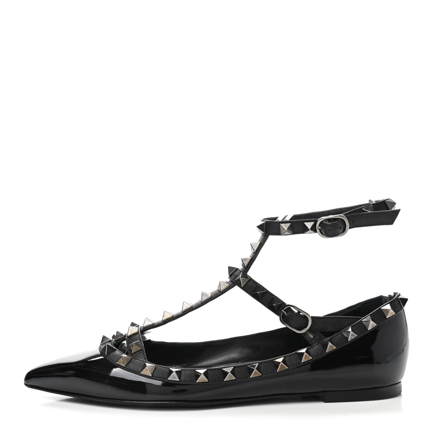 Patent Nappa Rockstud Cage Ballerina Flats 36 Black