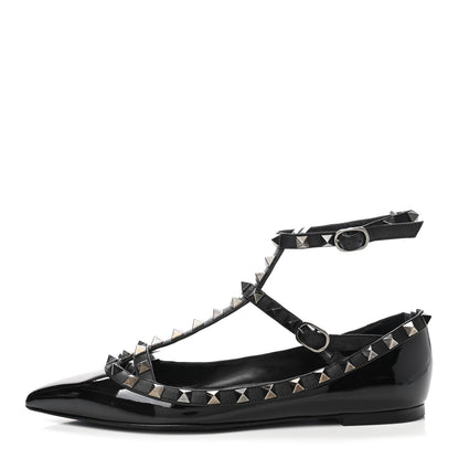 Valentino Garavani Patent Nappa Rockstud Cage Ballerina Flats 36 Black 1 of 8