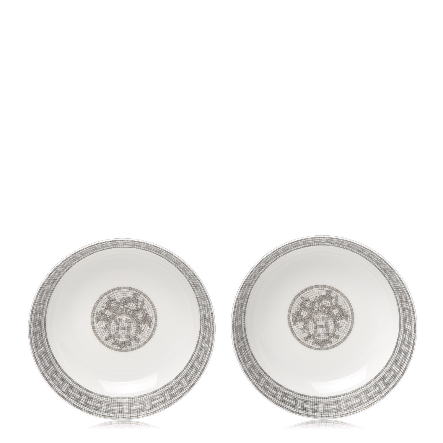 Hermes Porcelain Mosaique Au 24 Platine Cereal Bowl Set of 2 1 of 6
